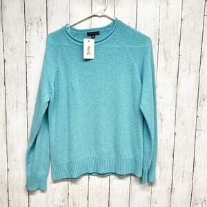 Carolyn Taylor Sweater Women Size Medium Blue Round Neck Knit Long Sleeve Preppy